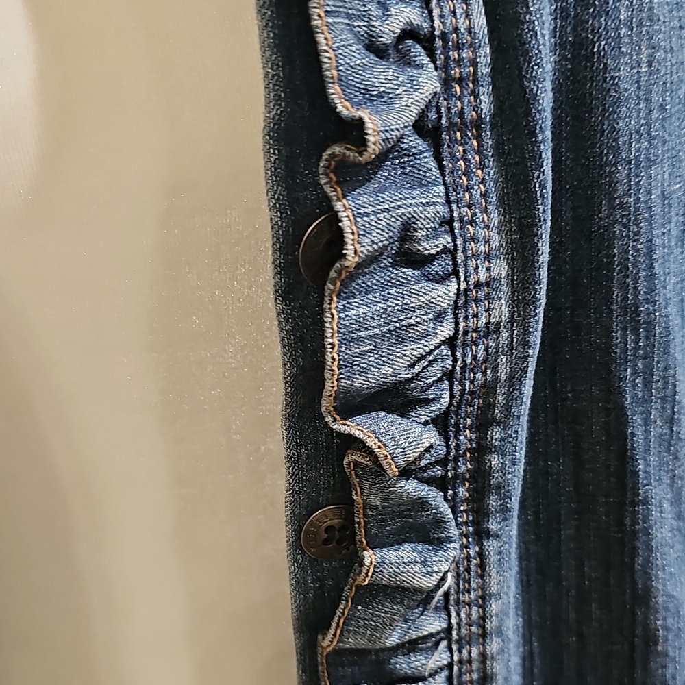 Women’s Blue Denim Ruffle-Trim Jacket - Picture 4 of 6